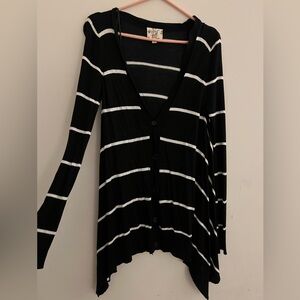 Size M Black with White Stripes Cardigan/Sweater